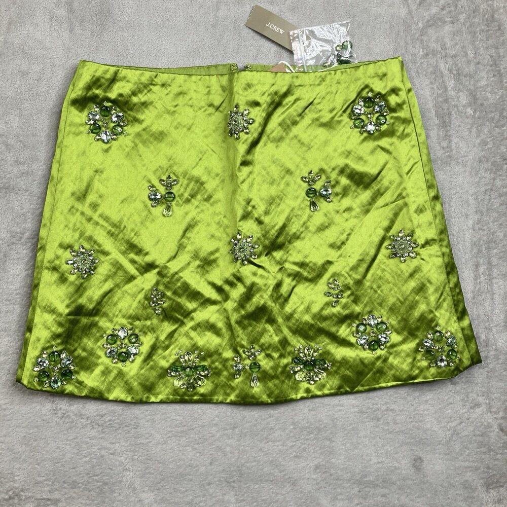 J Crew Collection Green Crystal Embellished Mini Skirt Satin Fairfax Womens 2 - Picture 3 of 9